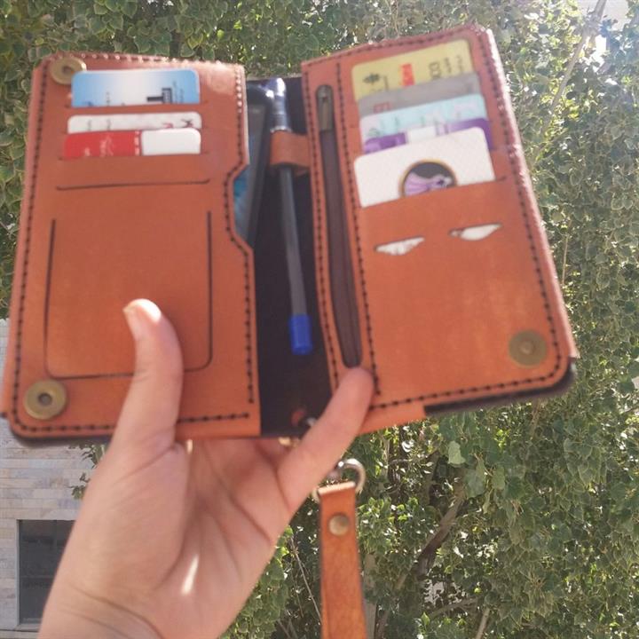 کیف پول کتی چرم طبیعی هورس کاملا دست دوز